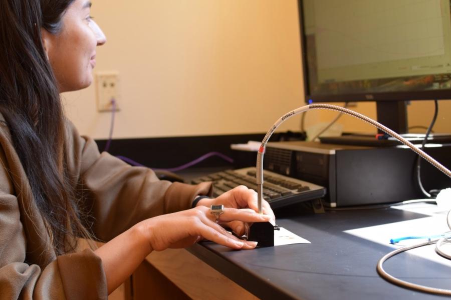 STEM student researching  at computer 